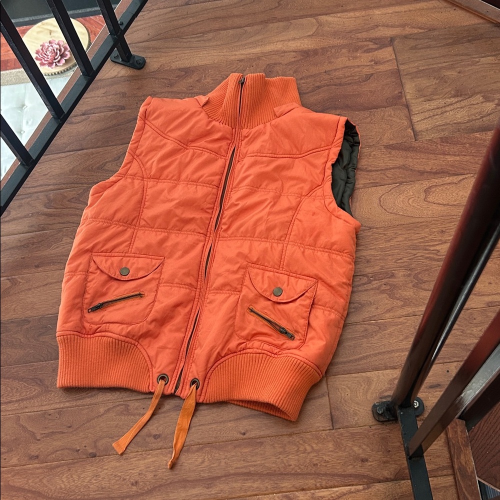 St. Bernard for Dunnes Stores Bright Orange Padded Puffer Vest Green Satin